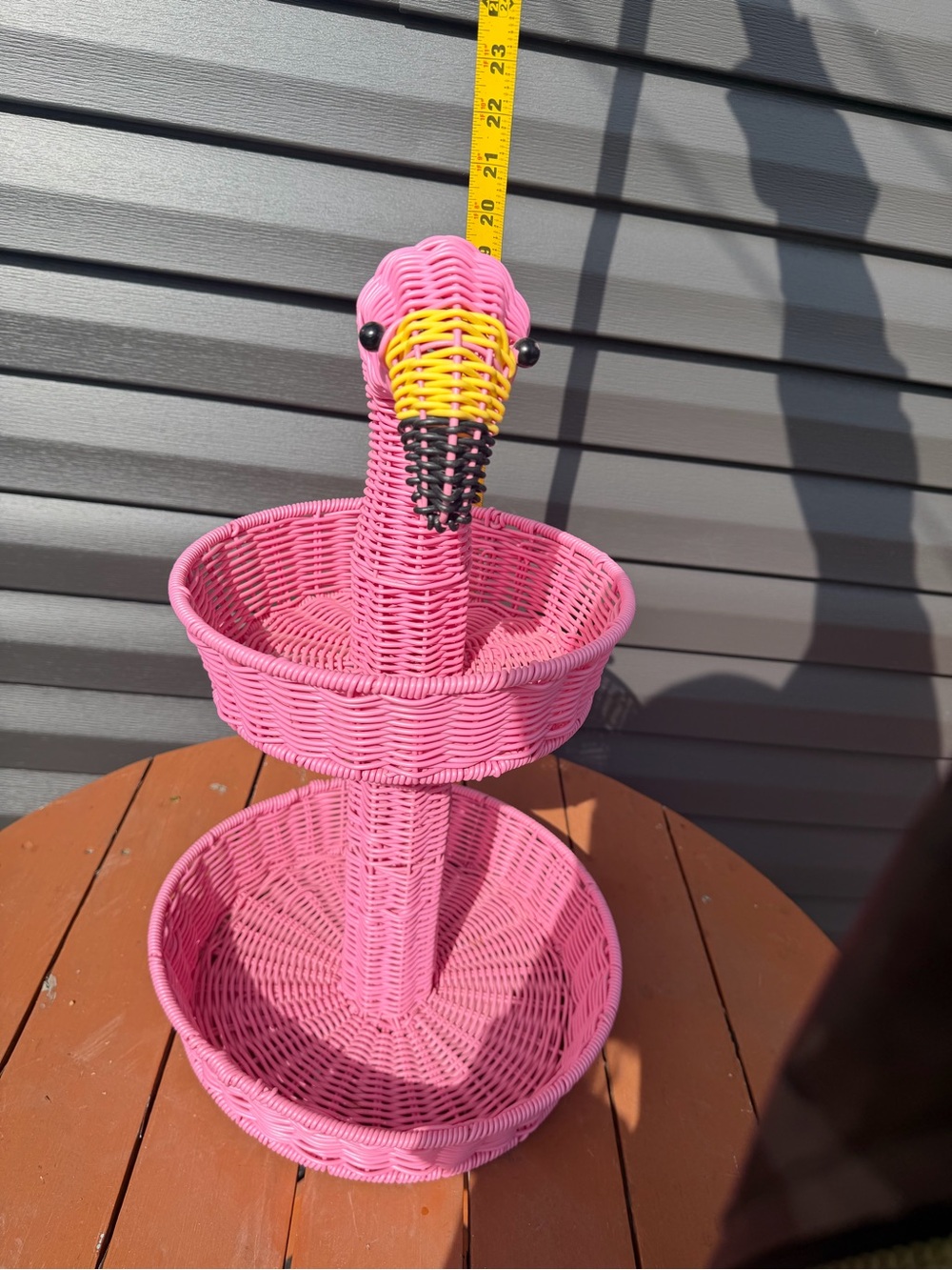 Charming Pink Flamingo Wicker Two-Tier Basket - Picture 4 of 16